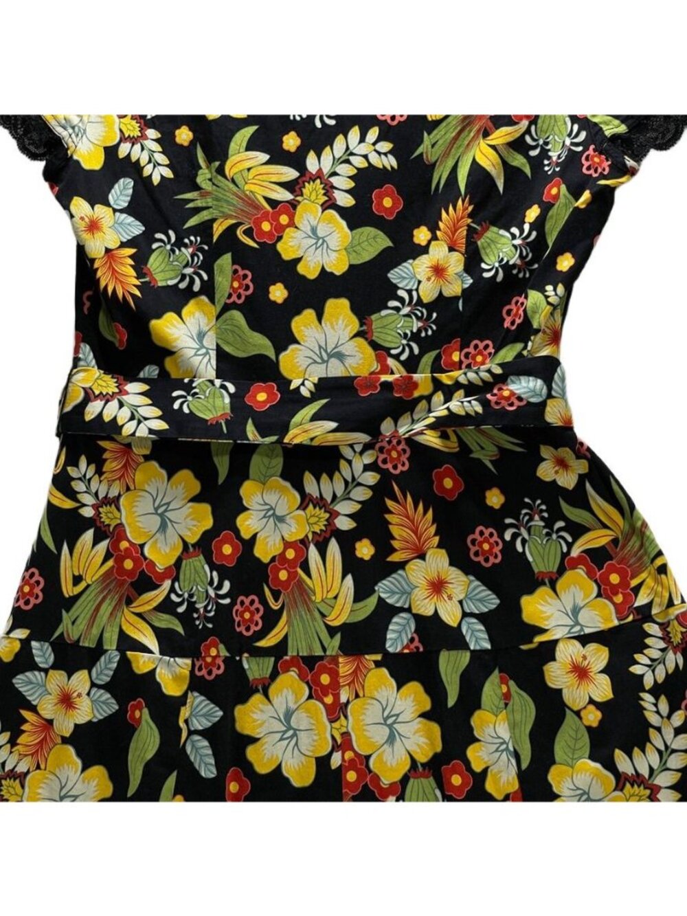 Floral Short Sleeve Collared A-Line Dress With Belt Size 10 By Id~Dio - Picture 12 of 16